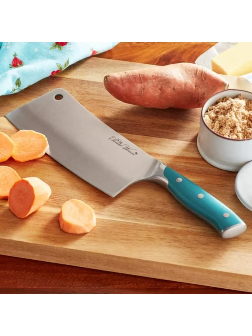 The Pioneer Woman Home Teal Kitchen Signature Stainless Steel Cleaver Knife